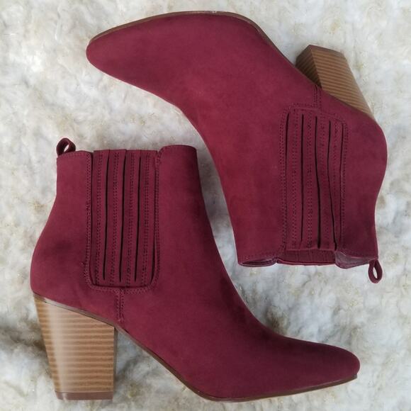 Red Heeled Bootie JustFab Misha Size 8.5 Burgundy Wine Ankle Boot EUC - Picture 12 of 13
